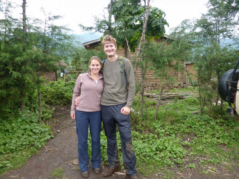Muddy hiking boots worn for gorilla trekking in Bwindi Impenetrable Forest