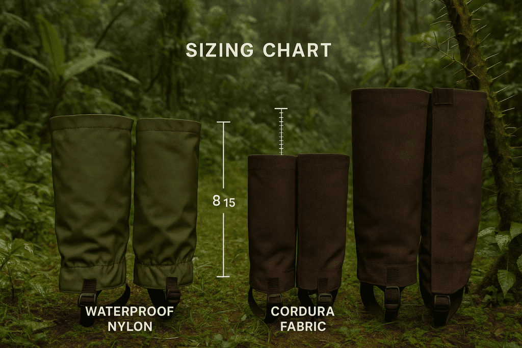 gorilla trekking gaiters size chart